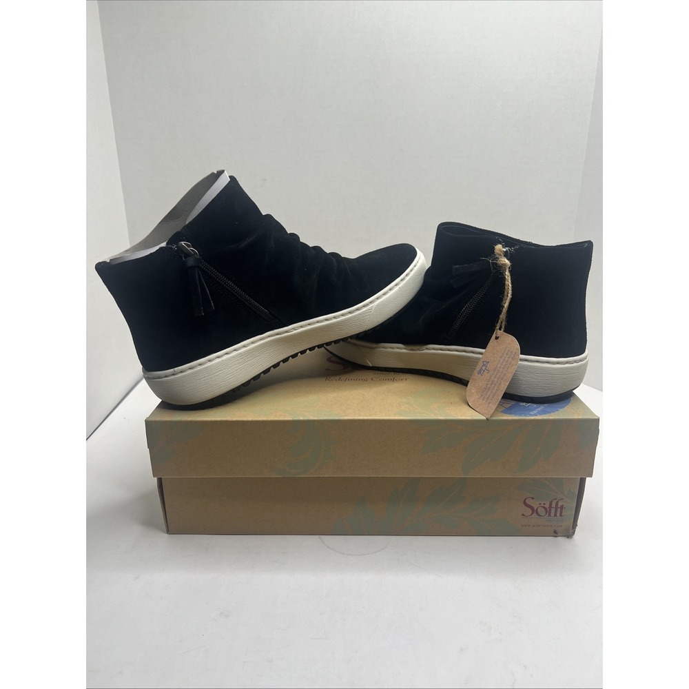 Sofft Waydell Aqua Women’s 8 M Black Waterproof Suede Sneaker Booties NIB